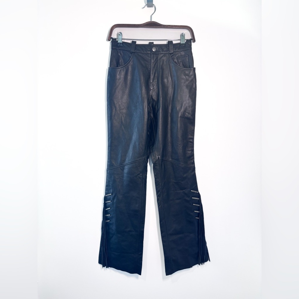 Harley-Davidson Women’s Black Leather Pants with Fringe – Size 4W